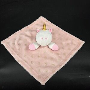 Pink Unicorn Baby Security Blanket Gold Polka Dot Plush Lovey Snuggler Toy